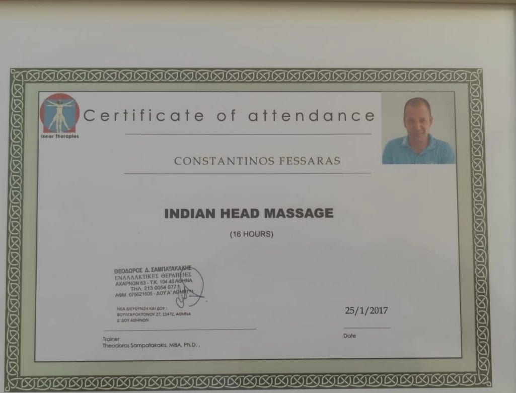 Indian Head Massage, 16 hours - Inner Therapies, Athens
